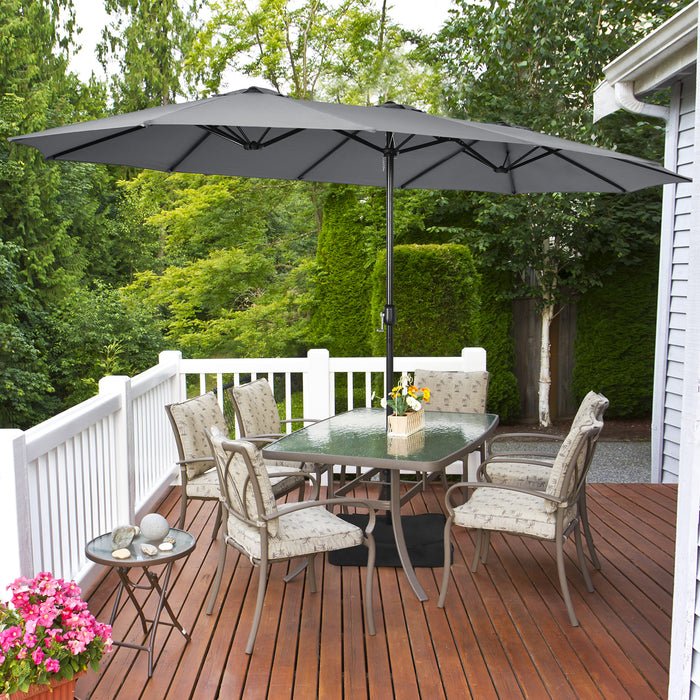 450cm Double-Sided Patio Umbrella with Base and Hand-Crank System-