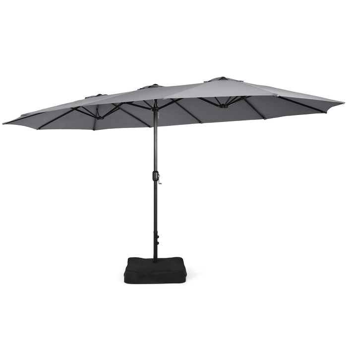 450cm Double-Sided Patio Umbrella with Base and Hand-Crank System-