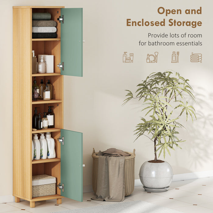 HOMCOM Bathroom Cabinet with Adjustable Shelves and Open Shelves - Green