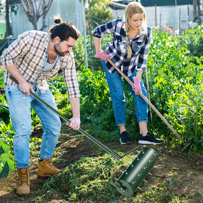 Manual Rolling Lawn Aerator Tool with 45cm Width-130 cm Detachable Handle - Ideal for Lawn Revitalization and Aeration