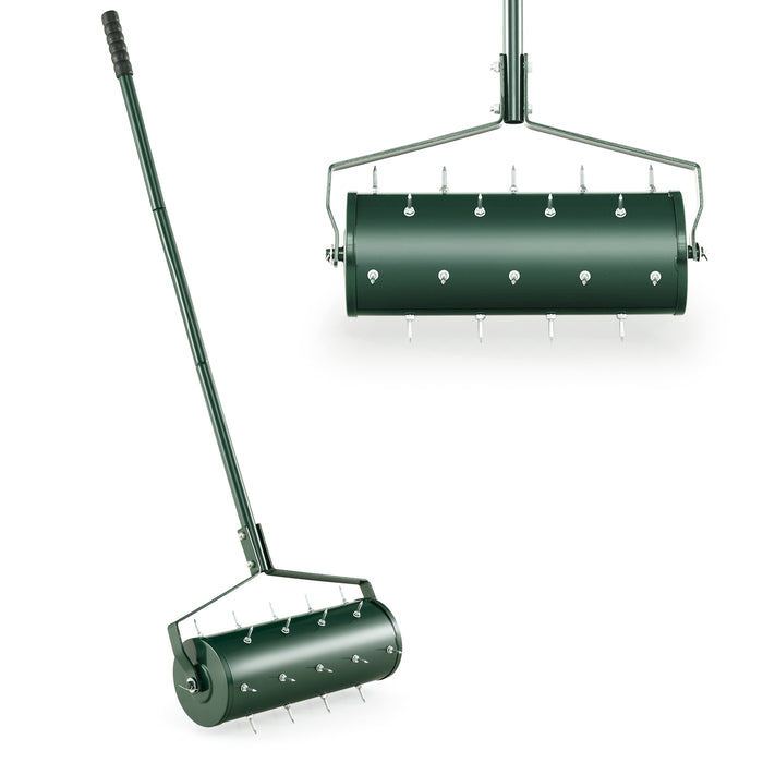 Manual Rolling Lawn Aerator Tool with 45cm Width-130 cm Detachable Handle - Ideal for Lawn Revitalization and Aeration