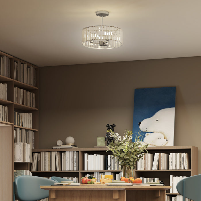 HOMCOM Crystal Ceiling Light Fixture, Semi Flush Mount Modern Crystal Chandelier Ceiling Light for Living Room, Bedroom, Hallway,  Dining Room, E14 Base 3-Lights, Silver Tone