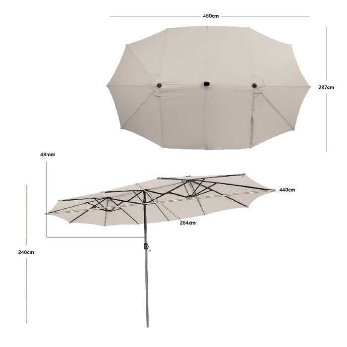 460 cm Twin Patio Umbrella with 48 LED Lights and Auto-Charging Solar Panel-Beige