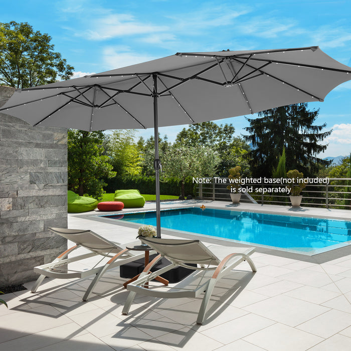 460 cm Twin Patio Umbrella with 48 LED Lights and Auto-Charging Solar Panel-Beige