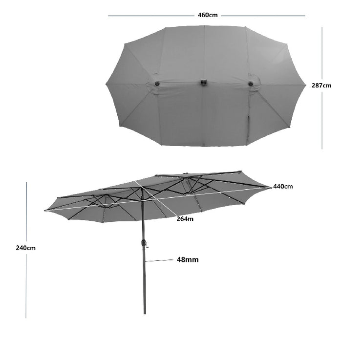 460 cm Twin Patio Umbrella with 48 LED Lights and Auto-Charging Solar Panel-Beige