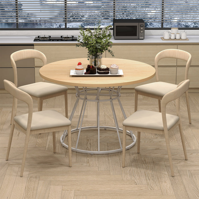 Round Dining Table for 4 with Wooden Tabletop and Metal Base-