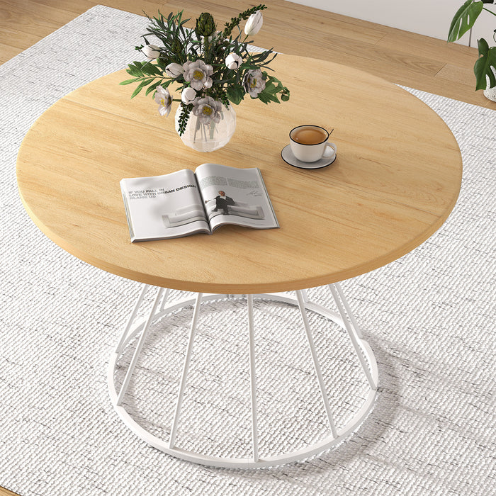 Round Dining Table for 4 with Wooden Tabletop and Metal Base-