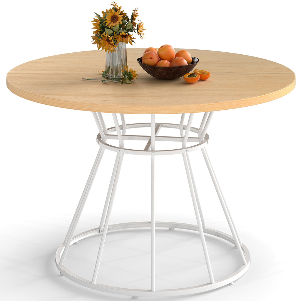 Round Dining Table for 4 with Wooden Tabletop and Metal Base-