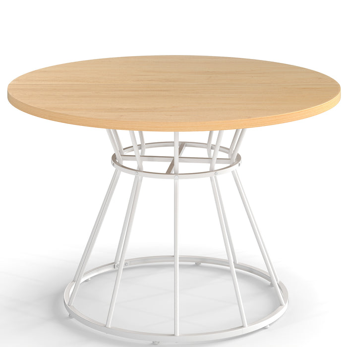 Round Dining Table for 4 with Wooden Tabletop and Metal Base-