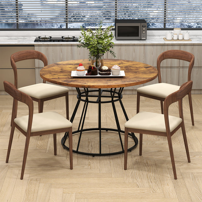 Round Dining Table for 4 with Wooden Tabletop and Metal Base-