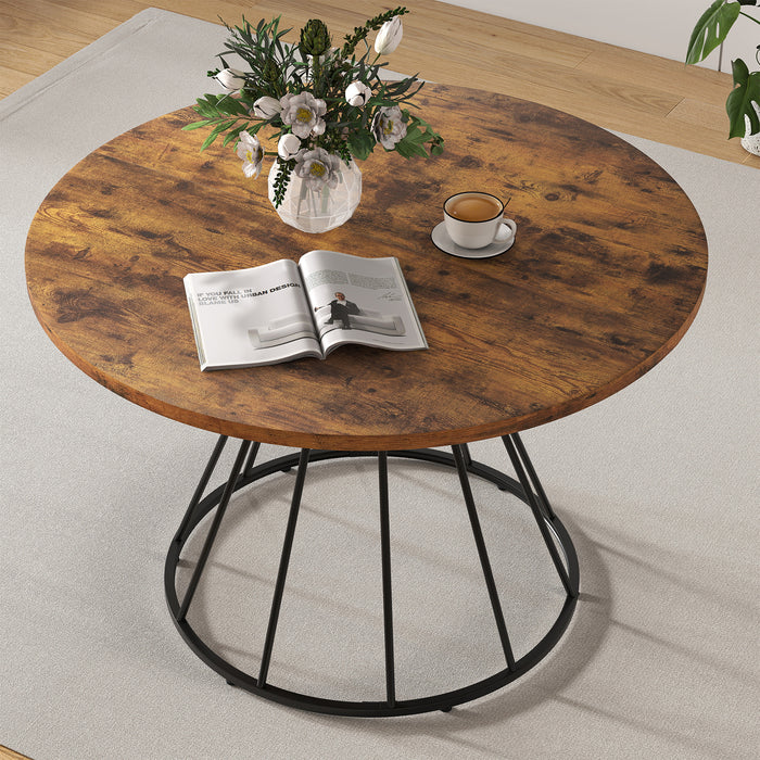 Round Dining Table for 4 with Wooden Tabletop and Metal Base-