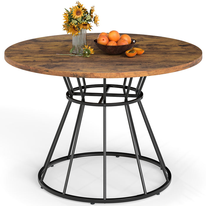 Round Dining Table for 4 with Wooden Tabletop and Metal Base-