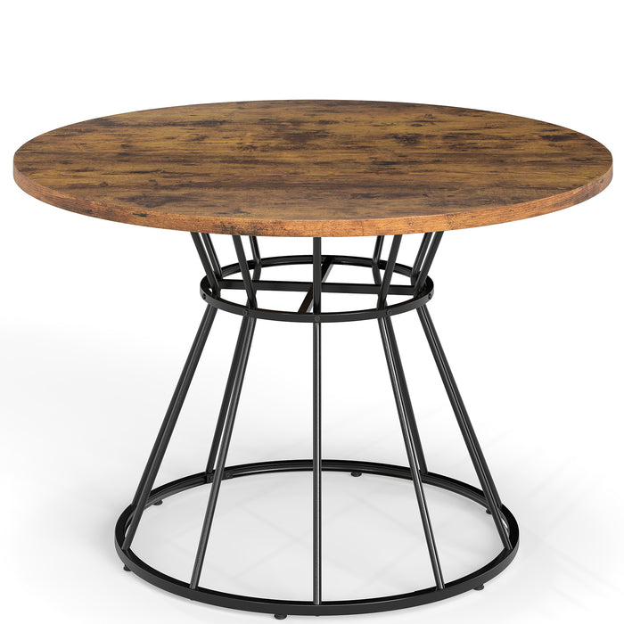 Round Dining Table for 4 with Wooden Tabletop and Metal Base-