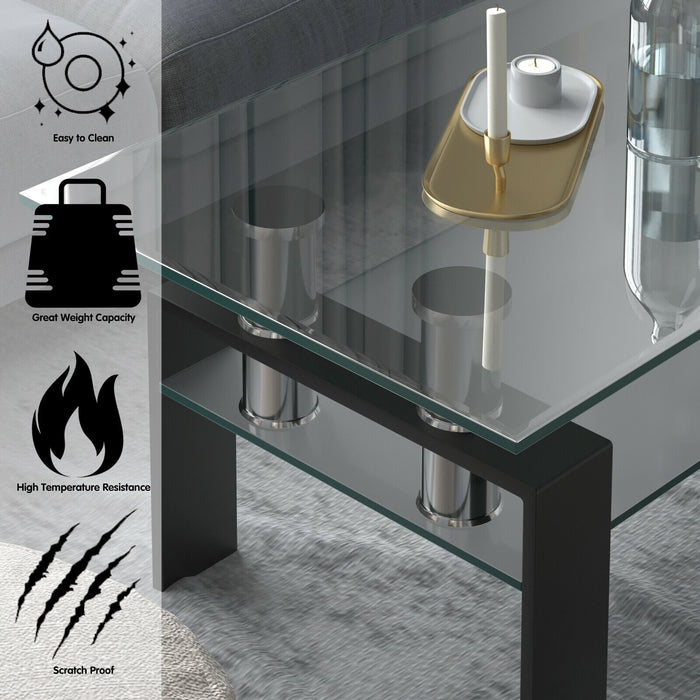 Modern Glass Coffee Tea Table with Open Shelf-
