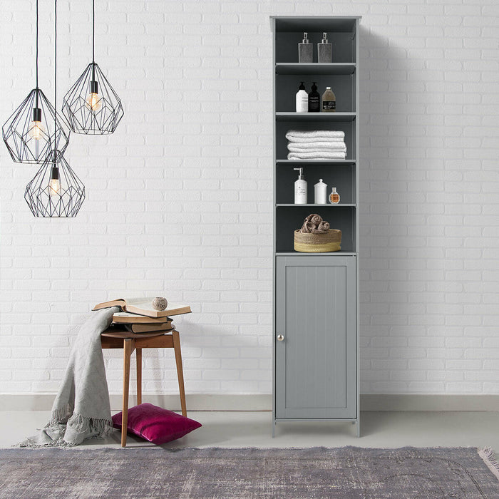 7-Tier Tall Cabinet - Freestanding Grey Storage Solution - Ideal for Maximizing Space in Any Room