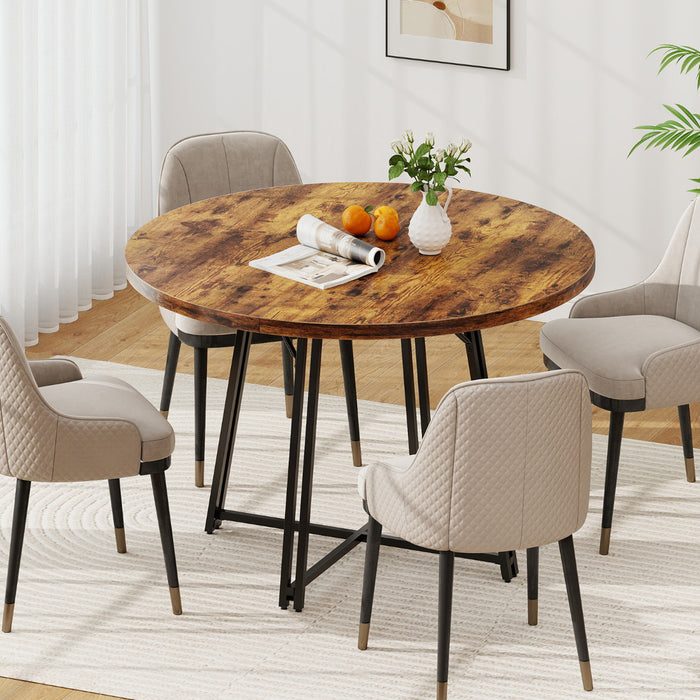 47 Inch Dining Table for 4-6 People Round Kitchen Table with 8 Metal Supporting Legs and Cross Base-