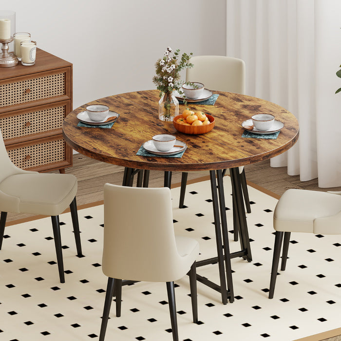 47 Inch Dining Table for 4-6 People Round Kitchen Table with 8 Metal Supporting Legs and Cross Base-