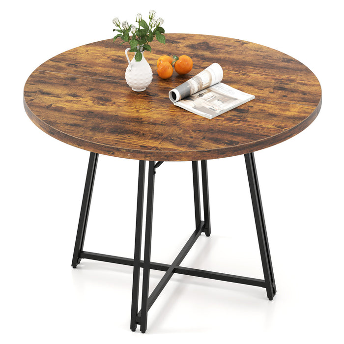 47 Inch Dining Table for 4-6 People Round Kitchen Table with 8 Metal Supporting Legs and Cross Base-