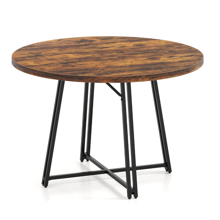 47 Inch Dining Table for 4-6 People Round Kitchen Table with 8 Metal Supporting Legs and Cross Base-