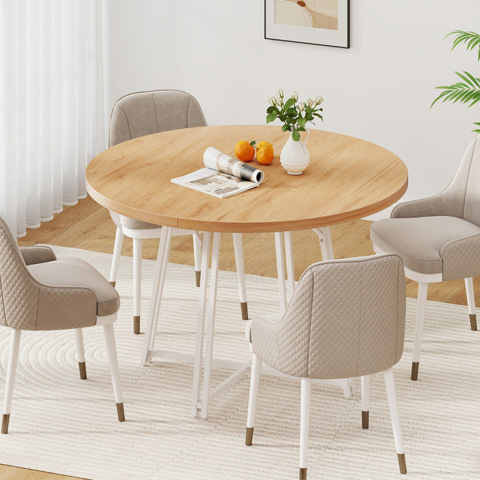 47 Inch Dining Table for 4-6 People Round Kitchen Table with 8 Metal Supporting Legs and Cross Base-