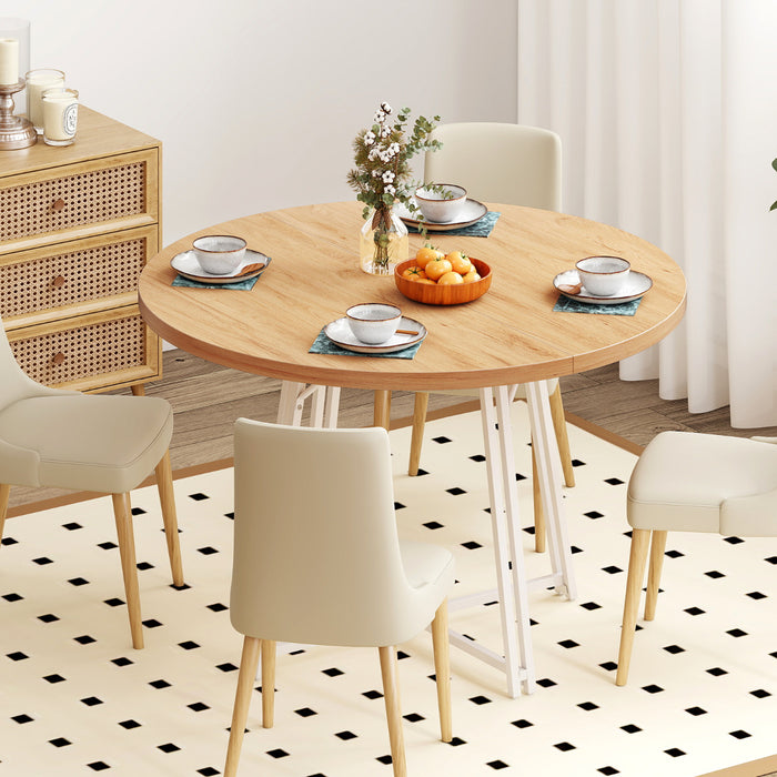 47 Inch Dining Table for 4-6 People Round Kitchen Table with 8 Metal Supporting Legs and Cross Base-