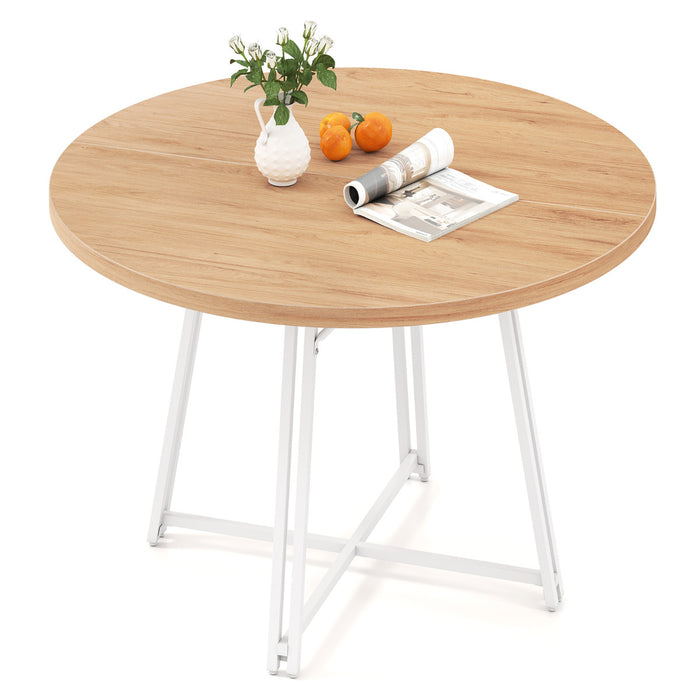 47 Inch Dining Table for 4-6 People Round Kitchen Table with 8 Metal Supporting Legs and Cross Base-