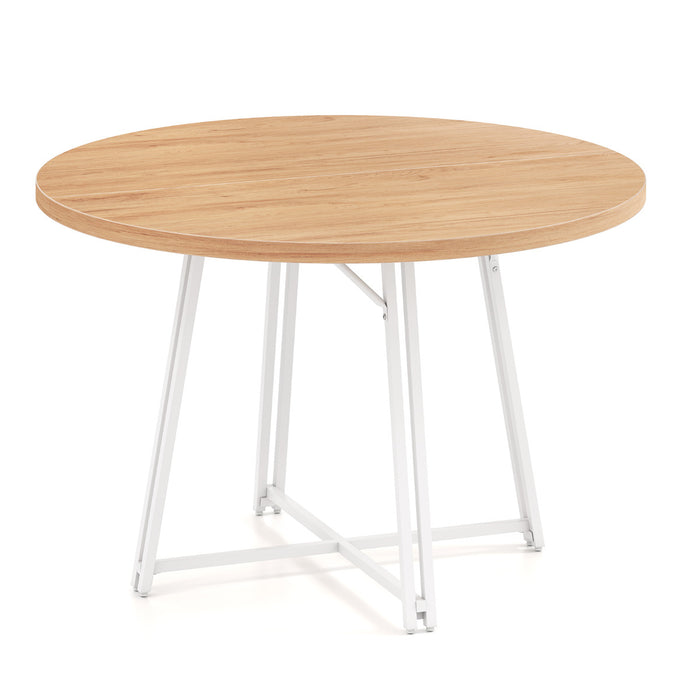47 Inch Dining Table for 4-6 People Round Kitchen Table with 8 Metal Supporting Legs and Cross Base-