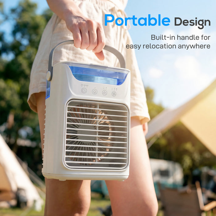 HOMCOM Air Cooler with Adjustable Head, Portable Air Conditioner with 3 Wind Speed, 2 Cool Mist, RGB Light, Grey