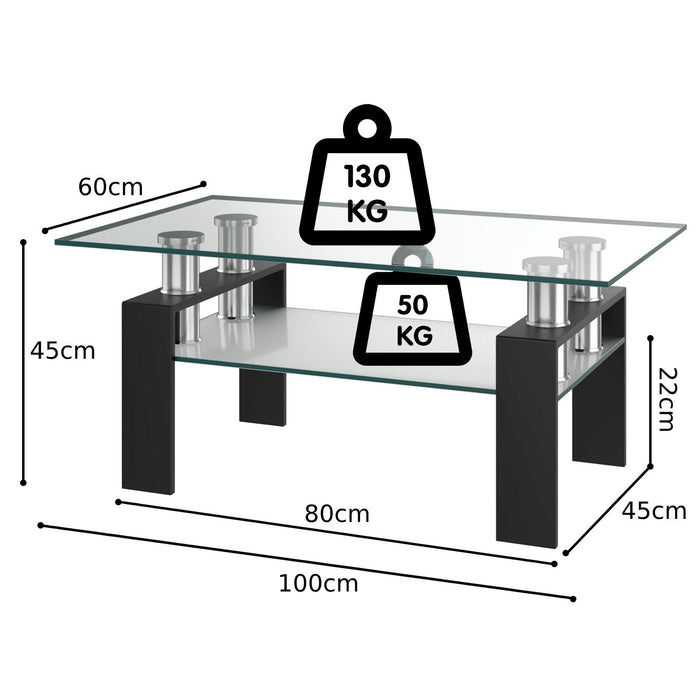 Modern Glass Coffee Tea Table with Open Shelf-