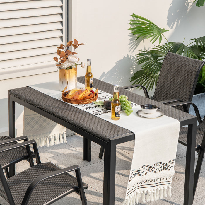 48 Inch Rectangular Wicker Dining Table with Heavy-Duty Metal Frame-Br ...