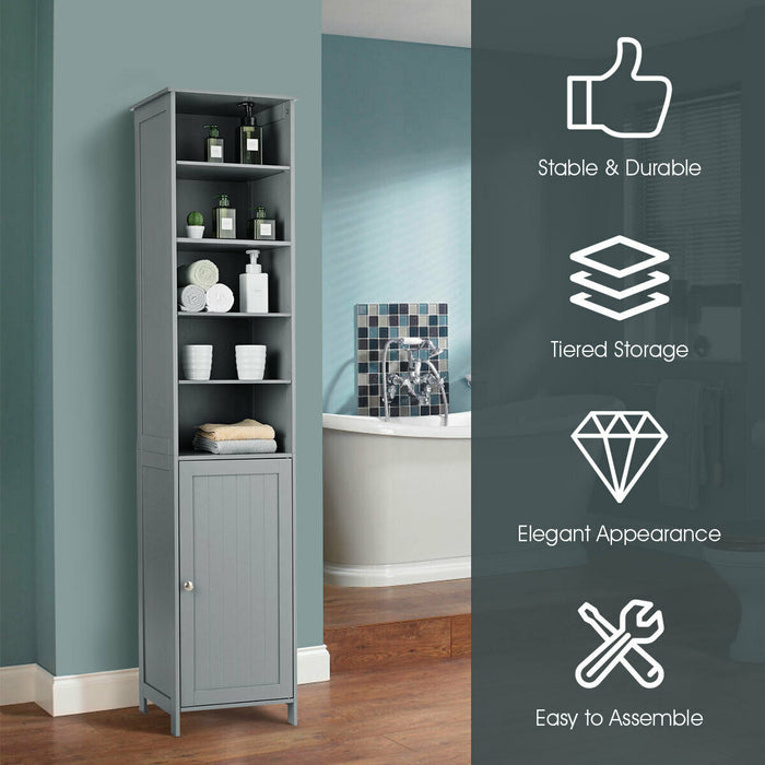 7-Tier Tall Cabinet - Freestanding Grey Storage Solution - Ideal for Maximizing Space in Any Room