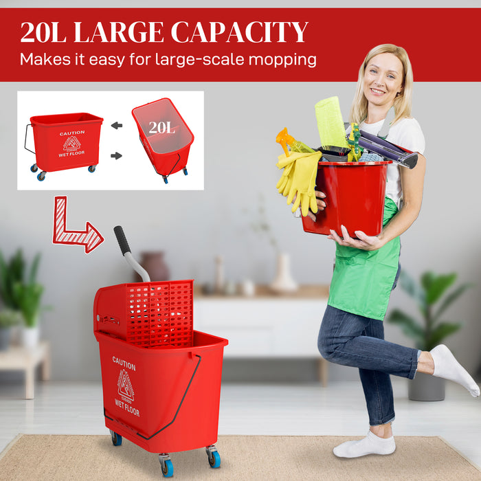 20L Mop Bucket with Wringer System - Portable Wheeled Floor Cleaning Solution with Dual Water Separation - Ideal for Efficient and Hygienic Home or Commercial Use