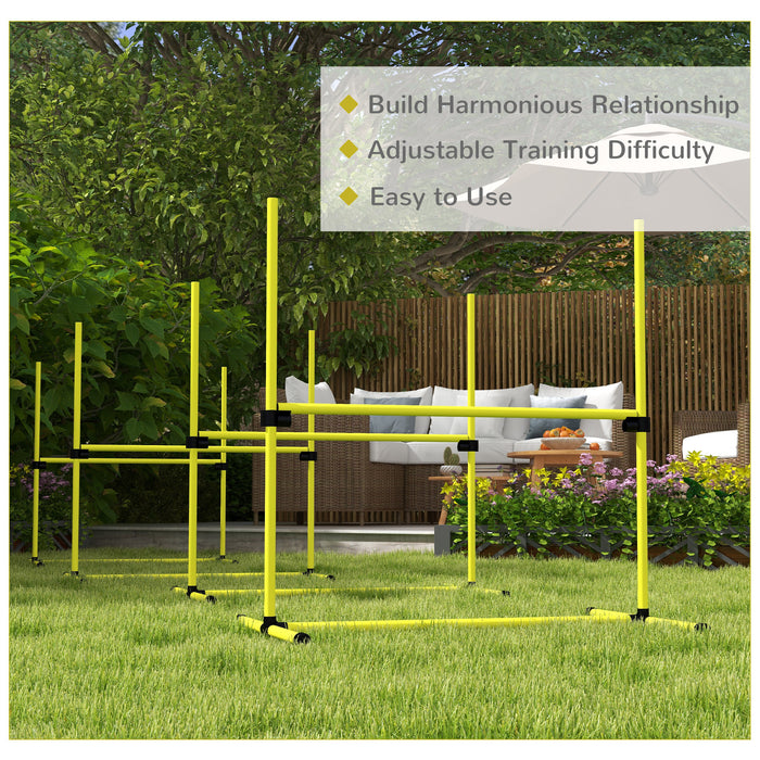 PawHut 4 Pieces Dog Agility Training Equipment, Adjustable Height Jumps Hurdle with Carrying Bag for Outdoor, Yellow