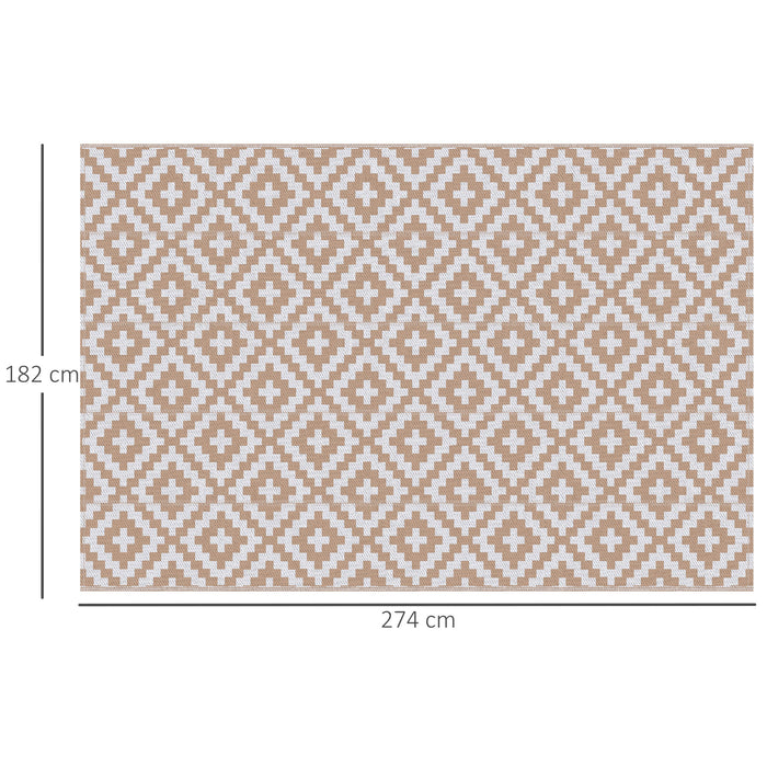 Outsunny Reversible Outdoor RV Rug, Patio Floor Mat, 274 x 182 cm Plastic Straw Rug for Garden, terrace, Beach, Camping, Coffee & White