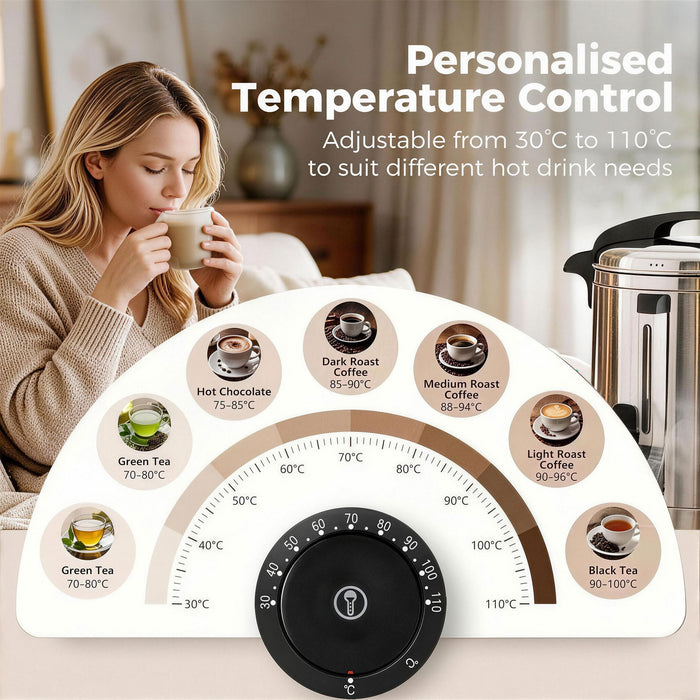 HOMCOM 6.5L Catering Urn, 1500W Stainless Steel Hot Water Boiler Dispenser with Thermostat, Keep Warm Function & Easy Pour Tap