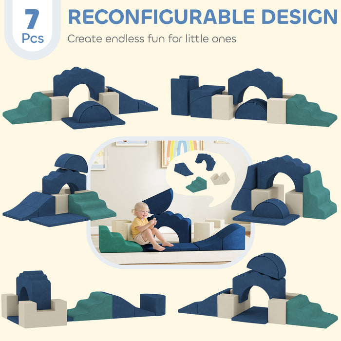 AIYAPLAY 7 Piece Kids Soft Play Set with Detachable Cover, Baby Indoor Climb and Crawl Foam Toy for Toddlers, Dark Blue