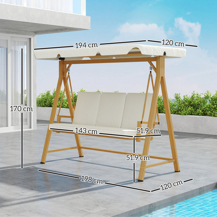 Outsunny Three-Seater Garden Swing Bench, with Adjustable Canopy - Beige