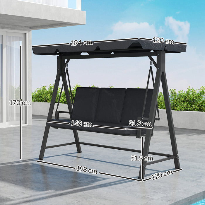 Outsunny Three-Seater Garden Swing Bench, with Adjustable Canopy - Dark Grey