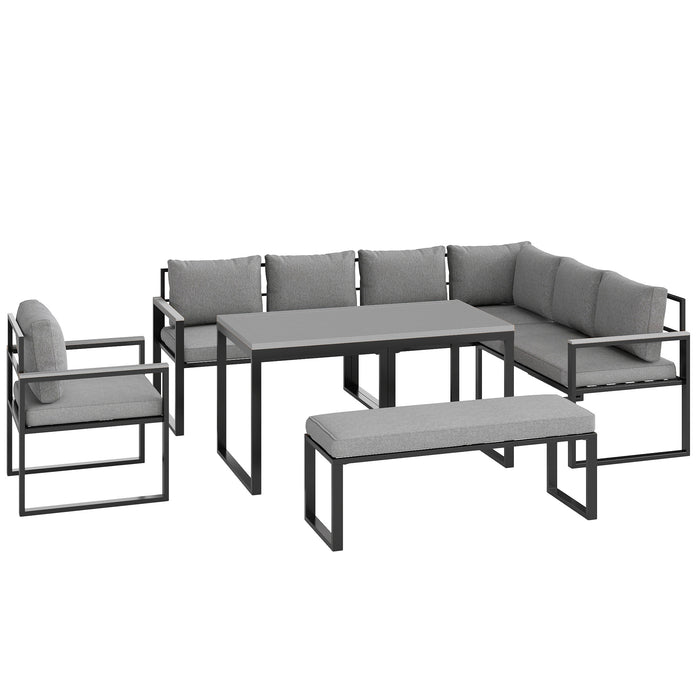 Outsunny Six Piece L Shaped Garden Furniture Set with 3 Loveseats - Grey