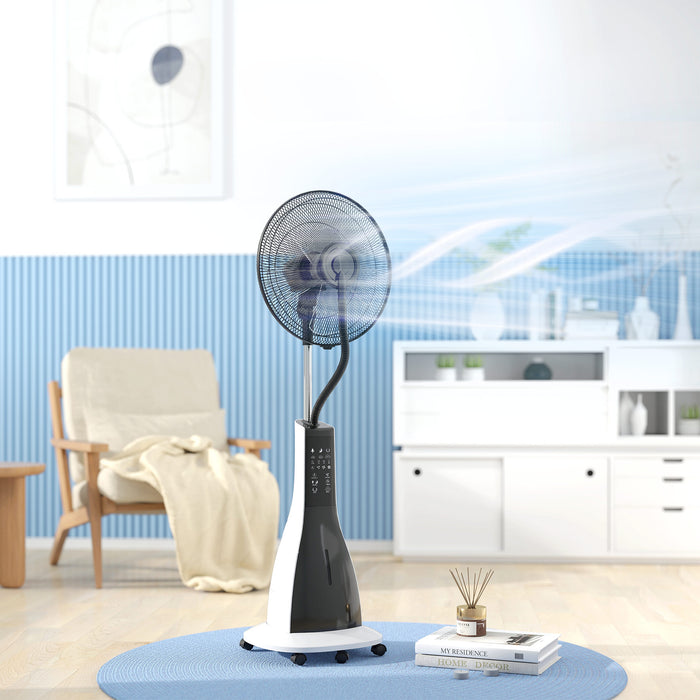 HOMCOM Pedestal Fan with Water Mist Spray, Spray Misting Fan with 75° Oscillation, Tilt Head, 3 Speeds, 3 Modes, 3 Mist, 3L Water Tank, Wheels, for Home, 125 cm