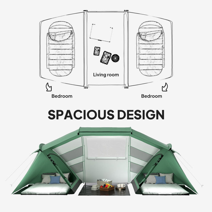 Outsunny 4-6 Man UV Protection Camping Tent - Green and White