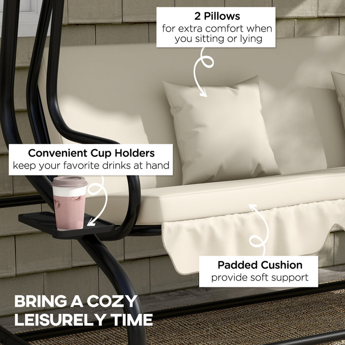 Outsunny Three-Person garden Swing Chair, with Adjustable Canopy - Cream White