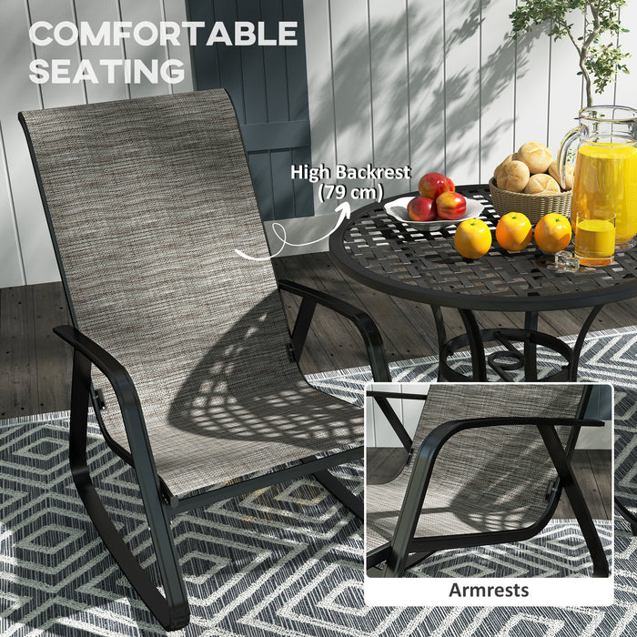 Outsunny Garden Rocking Chairs Set of 2, Ergonomic Outdoor Rocking Chairs with Armrests, High Backrest, Steel Frame Relaxing Rocker Armchair Seats for Patio, Balcony, Porch, Light Brown