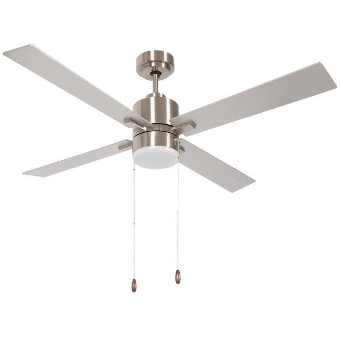 Ceiling Fan with LED Illumination - Dual-Finish Reversible Blades and Pull-Chain Operation - Sleek Silver Design for Modern Home Lighting