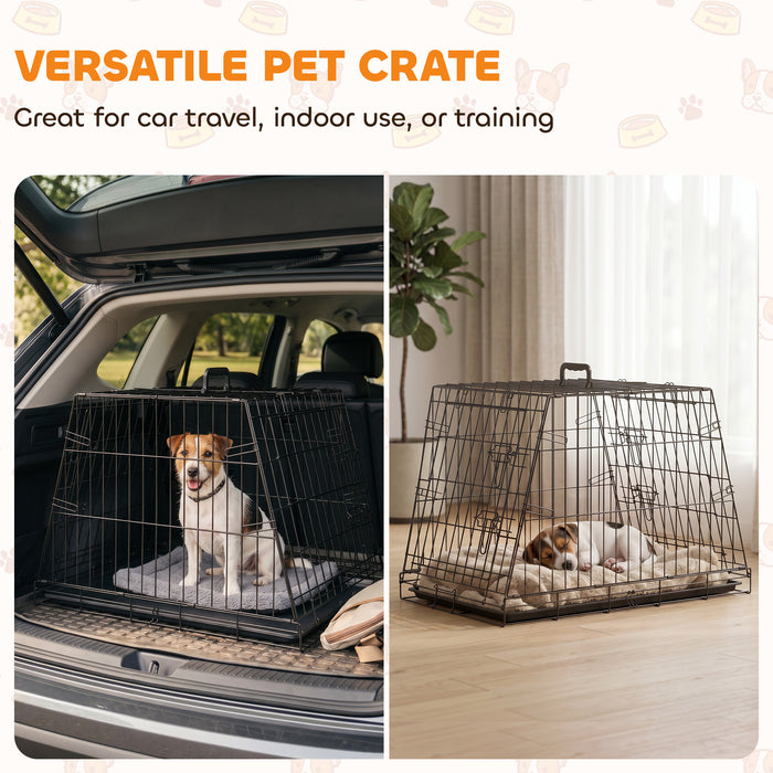 PawHut 30"(76 cm) Car Dog Crate Collapsible Slanted Travel Small Dog Cage with Tray & Handle 76L x 48W x 53H cm
