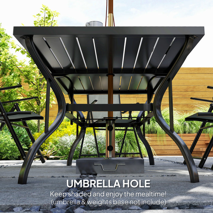 Outsunny Seven-Piece Steel Outdoor Dining Set, with Parasol Hole - Grey