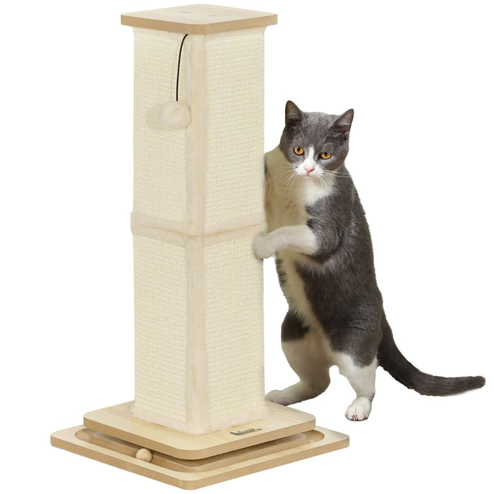 PawHut 3 in 1 Cat Scratching Post, 67cm Cat Scratcher w/ Track Ball Toy, Oak | Aosom UK