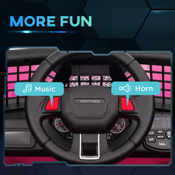 AIYAPLAY 12V Battery Powered Kids Ride On Car, Electric Truck w/ Spring Suspension, Remote, Music Horn Lights - Pink