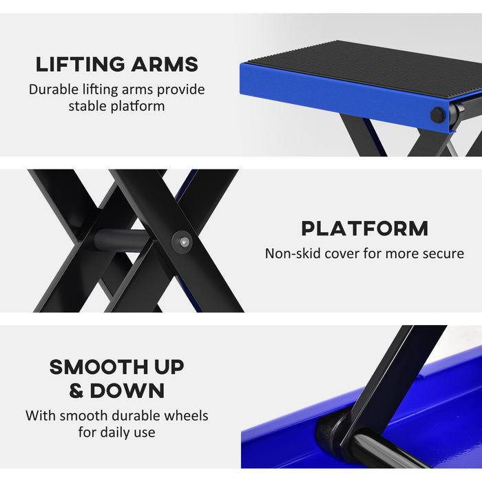 DURHAND 500KG Motorcycle Scissor Lift Jack, Height Adjustable Motorbike Stand with Anti-Slip Wide Deck, Heavy Duty Steel Motorbike Repair Lift Hoist Stand for Home Garage, Blue