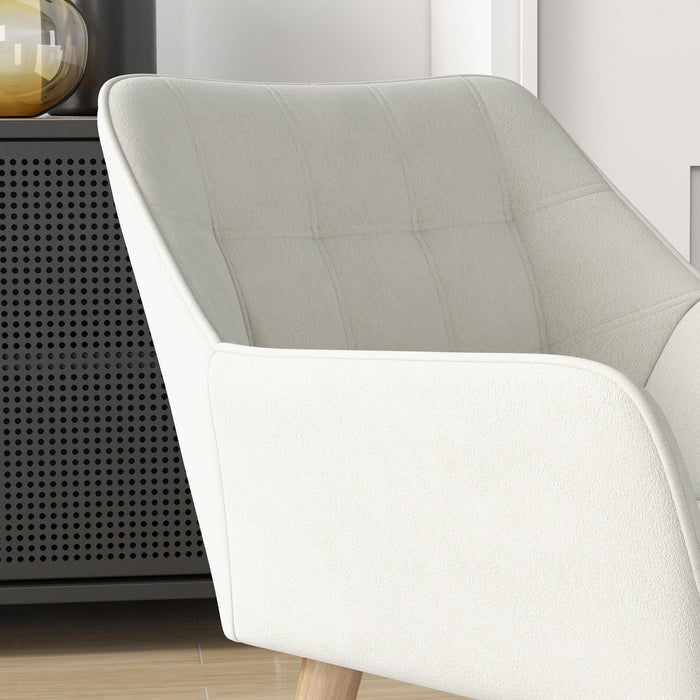 HOMCOM Accent Chair, Arm Chair with Wide Arms, Slanted Back, Thick Padding and Rubber Wooden Legs for Living Room, Cream White | Aosom UK